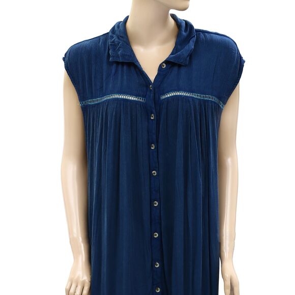 Free People Pretty Cozy Maxi Dress Buttondown Tiered Lace Embroidered S 283828 - Picture 7 of 10